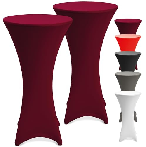 Beautissu 2er Set Stretch Stehtisch Hussen waschbar bügelfrei rutschfest | 70cm Bordeaux Stehtischhussen für Stehtische Tischhusse Tischdecke Verstärkung Fußbereich Stehtischbezug Barhusse Stella