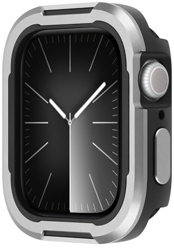 Amizee Funda Compatible con Apple Watch Series 9/8/7 45mm Series 6/SE/5/4 44mm, Marco Metálico de Base TPU Antigolpes Protección Carcasa para iWatch, Plata