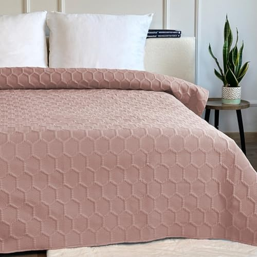 Euromat Tagesdecke Steppdecke Bettüberwurf (Ohne Kissenbezüge) Größe: 220x240 cm (Puderrosa- Parla 3D)