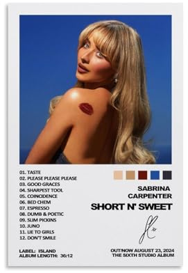 Sumooa Sabrina Poster Carpenter Music Singer Album Cover Poster, Modern Wandkunst, Schlafzimmer-Dekor, 12x18inch(30x45cm), Glänzend, Rahmung Optional