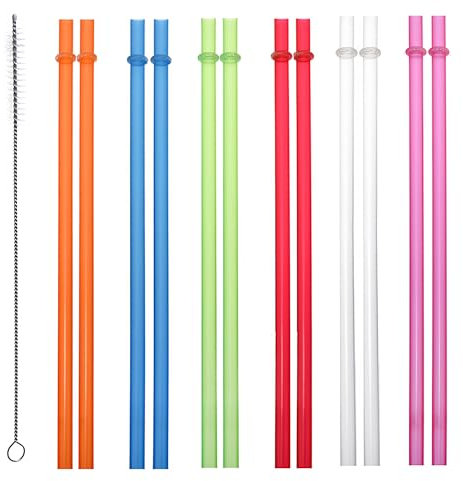 12Pcs Extra Long Reusable Plastic Drinking Straws with Cleaning Brush - BPA-Free, Dishwasher Safe, 13 Inch Sturdy Straws for 30oz/40oz Tumblers, Mason Jars & Iced Coffee (Assorted Colors)