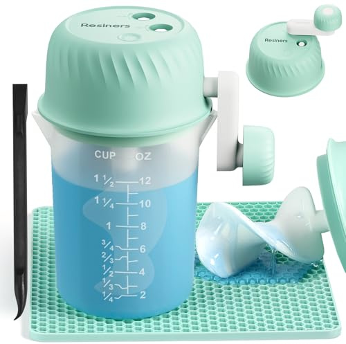 Resiners AirFlow Lite Resin Mixer, 3 Speeds Adjustable, Minimum Bubbles | Hand-Crank Epoxy Mixer Paddle Silicone Mat Mixing Cup Kit, Easy Clean, Epoxy Resin Supplies for Mold Casting, DIY Crafts