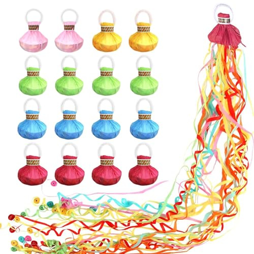 16 Stück Wurf Luftschlangen, Luftschlangen Bombe, Handwerfende Streamer, Party Popper für Geburtstag, Hochzeit, Neujahr, Party-Popper mit Konfetti (Zufällige Farbe)