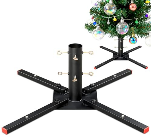 Harrms Christmas Tree Stand for 6-10FT Artificial Trees, Heavy-Duty Metal Xmas Tree Holder for Trunks up to 5.8cm (2.2), Black, Secure Magnetic Fold-Flat Storage & Effortless Setup