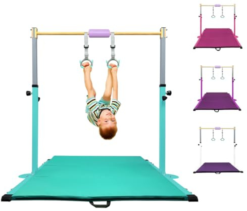 HomeSun Gymnastikstange für Kinder Robuste Kip Bar mit Ringen horizontale Turnreck für Heimtraining Höhenverstellbar 90-150cm Trainingsgerät bis 100 kg
