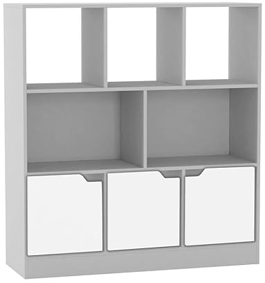 URBNLIVING White 8 Cube Asymmetrical Storage Cabinet – Freestanding Display Bookcase with 3 Doors for Home & Office - Basic Doors - White