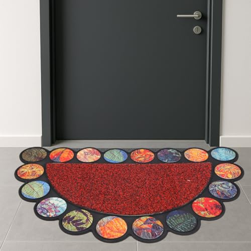 Viterbo Biancheria Tappeto Zerbino Gommato Ingresso Mezzaluna 50x80Cm Antiscivolo Moderno A Fantasia (Rosso/Multi)
