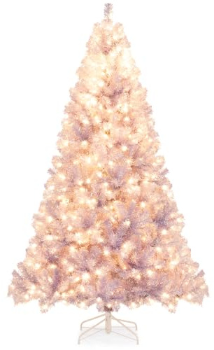 COSTWAY Künstlicher Weihnachtsbaum 225 cm mit Beleuchtung, Tannenbaum | 550 warmweiße LEDs, 8 Lichtmodi, 1300 Zweigspitzen aus PET & PVC, schneller Aufbau, Christbaum, Lavendelviolett