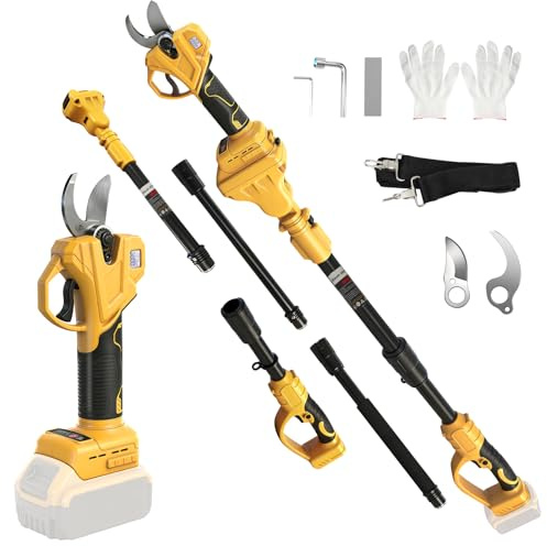 Roadtime 2-in-1 Cordless Electric Secateurs & Pruning Shears with Extension 4 pcs Pole for DeWalt 20V Battery(No Battery),35MM Brushless Motor LCD Display Screen Telescopic Tree Pruner for Plants