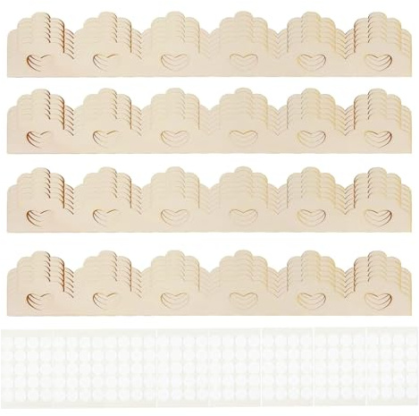 oupados Panneaux décoratifs en bois naturel non peints, bords ondulés | (40 x 4 cm), lattes décoratives en bois avec points adhésifs pour la maison de poupée, armoire murale, étagère et porte