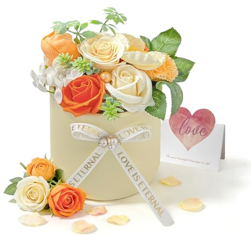 FIGCY, Roses Éternelles Oranges en Écrin Cœur, Box Cadeau de Luxe pour Femme, Maman, Saint-Valentin, Anniversaire