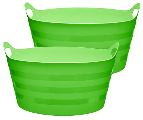 Garronda Flexibler Kunststoffkübel 2-Pack 15 L für Garten Bau Haushalt und Transport robuster Universalbehälter mit Griffen GD-0183 Grün