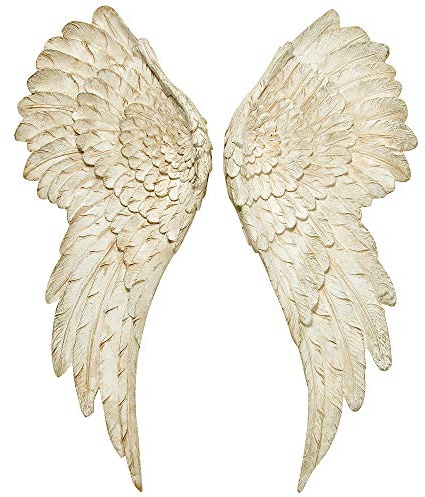 El Grand Tour alas de ángel, estilo vintage, conjunto de 2, color blanco antiguo, artisinal diseño, hecho a mano, Bas Relief Esculturas, 21 ¾ H por toda la casa mundos