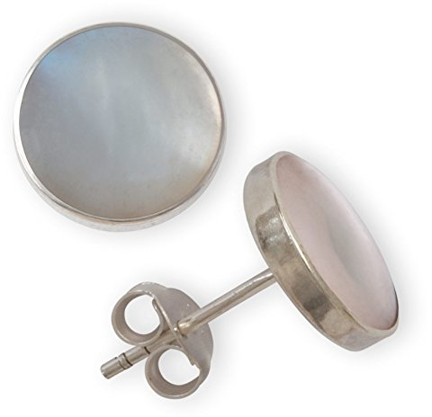 Fly Style Ohrstecker Silber 925 - Muschel Ohrstecker - Ohrringe mit Stein und Muschel - Perlmutt Schmuck, Grösse:10 mm, Farbwahl:helles Perlmutt