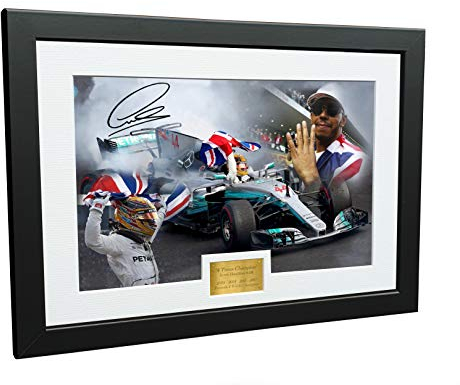 A4 12 x 8 unterzeichnet Lewis Hamilton – 4 mal World Champion Celebration Edition – Autogrammkarte Fotografieren, Bilderrahmen Motor Sport Formel 1 F1 Geschenk