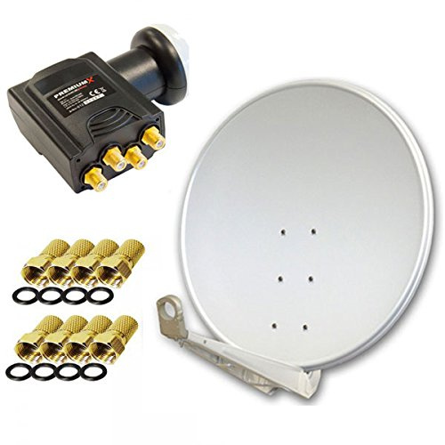 Premium X DELUXE100 Aluminium 100cm Digital SAT Schüssel Spiegel in Hellgrau für HDTV HD + Deluxe Quad LNB Quattro Switch + 8X F-Stecker