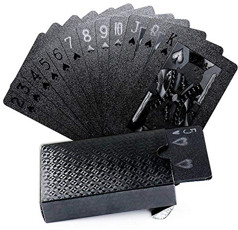LEEFE Joyoldelf Coole Poker-Spielkarten mit schwarzer Goldfolie, wasserdichtes Kartenspiel mit Geschenkbox, Verwendung für Party und Spiel
