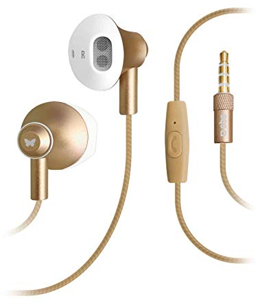 SBS in Ear Kopfhörer mit Kabel - Kopfhörer mit Mikrofon & Gummipolster - Kopfhörer in gold für Smartphone, Handy & PC - Drahtlose Kopfhörer