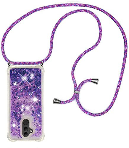 HongMan Handykette Hülle Kompatibel mit Huawei Mate 20 Lite Cover - Quicksand Glitzer Hülle mit Band - Silikon Handyhülle mit Kordel Umhängenband - Schnur mit Treibsand Case zum Umhängen