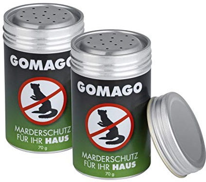 GOMAGO Marderschutz Set für Ihr Haus 2er Set | Zuverlässige und artgerechte Mardervergrämung durch Duftstoff | Alternative zu Marderschreck, Marderspray, Ultraschall u.ä. [2 x 70g]