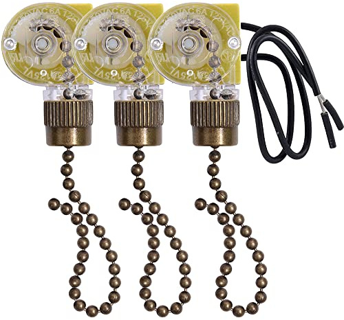 Akahttbn Ceiling Fan Light Switch Zing Ear ZE-109,Two-wire On-Off Control Pull Chain Switch Compatible with Hunter Ceiling Fans Wall Lamps (Bronze Pull Chain) 3 Pcs
