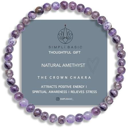 SIMPLÍ BASIC Natural Purple Amethyst Healing Gemstone Bracelet 4mm Bead |Women & Mens Bracelets |Spiritual Protection |Inner Strength |Stress Relief |Anxiety Relief Bracelet | Valentines Gifts for Her