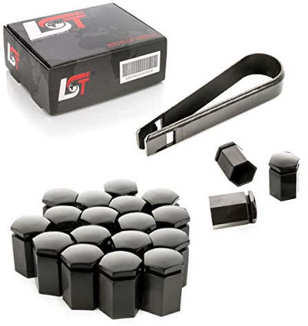 LST 20x Kappen Abdeckkappen Sechskant Radschrauben lang 17 mm schwarz glänzend