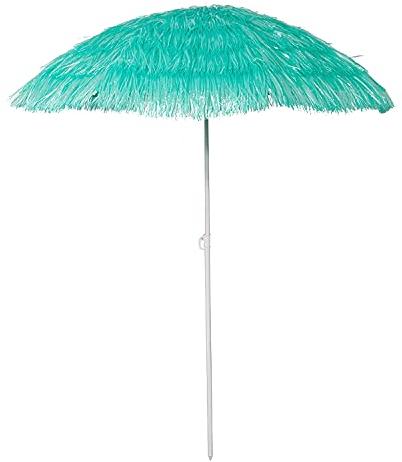 INDA-Exclusiv Hawaii Strandschirm Bastschirm Sonnenschirm Sonnenschutz Gartenschirm Sonnenschutz knickbar Polyester türkis Ø1,6m