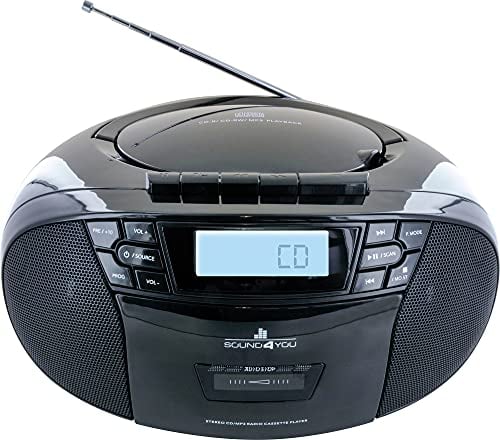 SCHWAIGER 658026 CD-Player mit Kassette und Radio MP3 USB Anschluss FM Radio AUX Kopfhörer Boombox Netz- und Batteriebetrieb Display tragbar schwarz