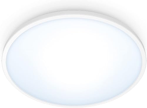 WiZ Tunable White Superslim Deckenleuchte (1.300 lm), Ø242 mm, LED Leuchte mit warm- bis kaltweißem dimmbarem Licht, smarte Lichtsteuerung über WLAN per Stimme/App, weiß