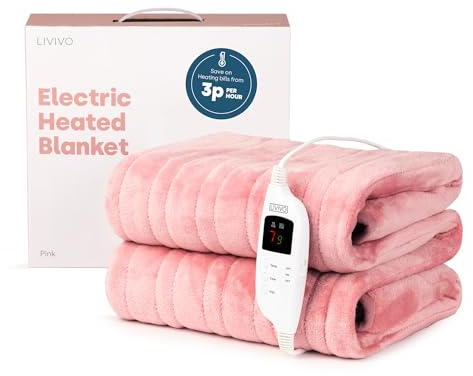 LIVIVO Electric Heated Throw Blanket, Machine Washable Ultra Soft Fleece Overblanket 160 x 120cm with 9 Heat Settings, Timer and Safety Cut Off (PINK)