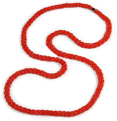 Avalaya Long collier de perles en verre rouge brique de 140 cm