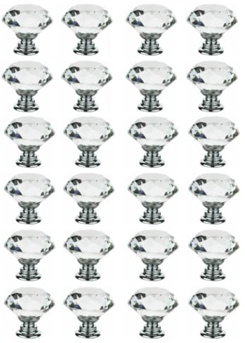 Taps2Traps Pack of 24 x Large Crystal Diamond Glass Door Knobs for Cupboard Drawer Furniture Handle Cabinet