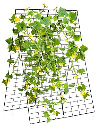 GOPLUS Gurke Rankhilfe 2er Set, Gurken Rankgitter für Kletterpflanzen, Tomaten Rankhilfe mit A-Rahmen & Gitternetz, Gurkenspalier Pflanzenstütze Spalier für Gemüse & Blumen