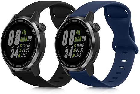 kwmobile 2X Sportarmband kompatibel mit COROS PACE 2 / APEX (42mm) - TPU Silikon Armband Set für Fitnesstracker - Größe L Schwarz Dunkelblau - 17,2-23,8 cm Innenmaße