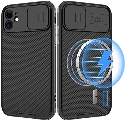 Hitaoyou iPhone 11 Case Magsafe, Slim Magnetic Case for iPhone 11 6.1 Black with Slide Lens Cover, Support Magsafe Charger