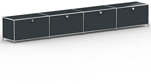 SYSTEM8X TV Lowboard 01004 Anthrazitgrau 302x40x43cm - Modernes Chrom Design mit 4 Klappen, Stellfüße - Für Wohnzimmer, Büro, Praxis