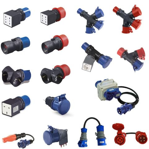 Adattatore industriale 16A da trifase a monofase/trifase - Spina ind. 3P+N+T a Presa ind. 2P+T + Presa ind. 3P+T 220V 380V IP54 3 4 5 poli marca Rosi Made in Italy