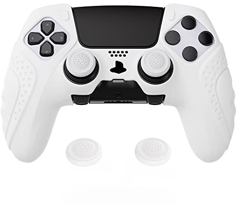 PlayVital Protection Manette pour ps5 Edge Coque Silicone avec Capuchon Joystick,Housse pour ps5 Edge Controller Protège Accessoires-Blanc,Guardian Edition