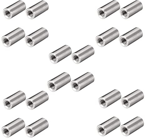 20 Stück M6 10x15mm 304 Edelstahl Mutterverbinder Langmutter Rundverbinder Muttern Innengewinde Stangenbesatz Runde tiefe Mutter