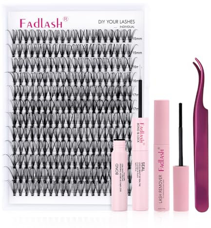 Kit d'extension de cils individuels à faire soi-même, avec cils en bouquets, pince pour cils, colle (20D-0,07D, 15-20 mm)