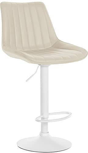 CLP Barhocker Toni Kunstleder I Höhenverstellbarer Barstuhl Mit Metallgestell I Thekenhocker Mit Integrierter Fußstütze, Farbe:Creme, Gestell Farbe:weiß