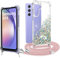 XCYYOO Coque Samsung Galaxy A54 5G avec Cordon Housse Samsung A54 5G Coque Sangle Dragonne Transparent Silicone Etui Sables Mouvants Bling Collier Lanyard Réglable Téléphone Portable Case
