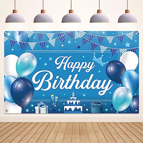 Koliphy Decorazioni Striscioni di Compleanno, Argento Blu Striscione Buon Compleanno Striscione per Uomo E Donna, Tessuto Compleanno Striscione per Interni e Esterni, 180 x 110cm