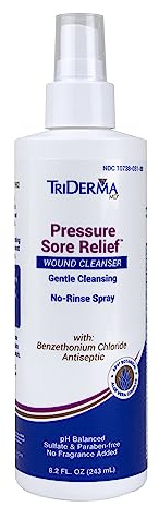 TriDerma Pressure Sore Relief Wound Cleanser, Gentle Cleansing for Bed Sores, Ulcers, Pressure Sores, Wounds and Hard-to-Heal Skin Sores with AP4 Aloe Vera and Niacinamide, Fragrance Free 8.2 oz Spray