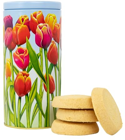 Floral Biscuit Tin Gift - Christmas Biscuits Gift Set, Scottish Shortbread Box, Festive Food Tin Hamper, Presents for Family Sharing - Novelty British Gifts for Women, Men - Tulip