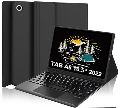 IVEOPPE Samsung Galaxy Tab A8 Hülle mit Tastatur, Samsung Tab A8 Tastatur mit Touchpad 10.5 2022/2021, QWERTZ Deutsches Layout Tastatur mit Stifthalter für Galaxy Tab A8, Schwarz