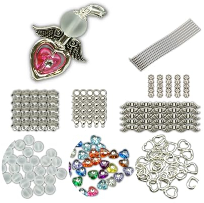25x Bastelset Schutzengel 4cm Perlenrahmen Charms Anhänger Bunt Perlen Geschenkanhänger Perlenengel