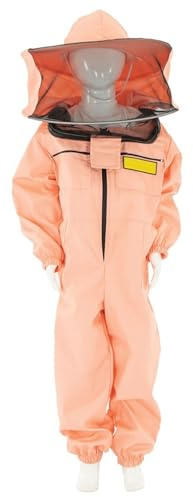 LYSON Kinderanzug mit abnehmbaren Hut Kinderoverall mit Schleier Kinderimkeranzug Schutzkleidung für Kinder, Imker Anzug Imkeranzug Schutz vor Bienen Lachsfarbe Grösse 146