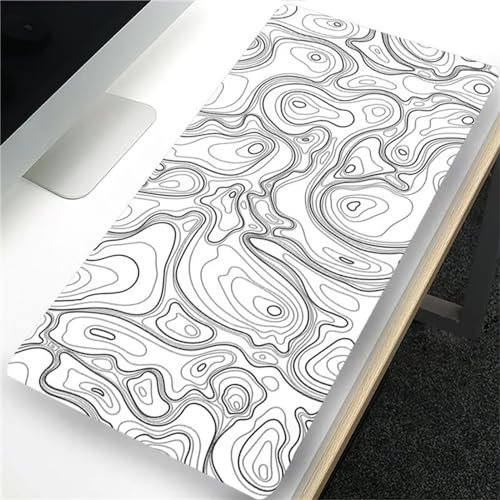 Grande Tappetino per Mouse da Gioco - XXL Oversize Tappetino per mouse Gaming - 1200x600x2mm - Base in Gomma Antiscivolo - per Mouse e Tastiera - Topografica Bianca